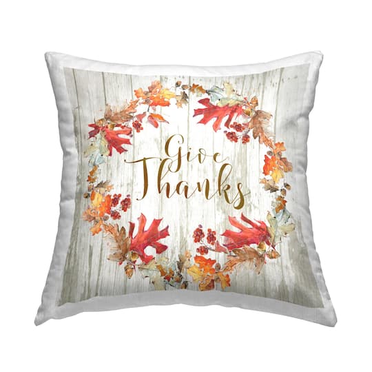Stupell Industries Give Thanks Rustic Border Throw Pillow